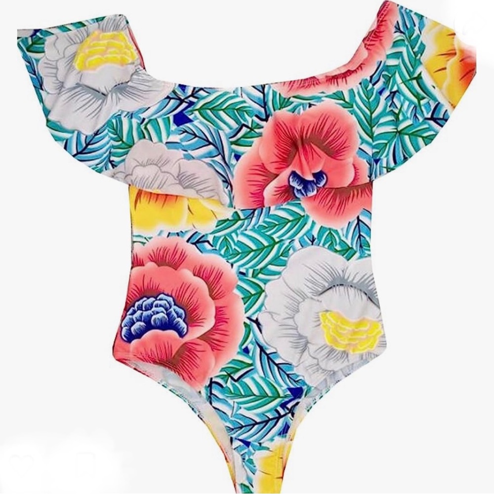 NWT *DELLYTOP* One-Piece 🌸BEACH VINTAGE🌸 Tropical Floral Swimsuit … Size: S